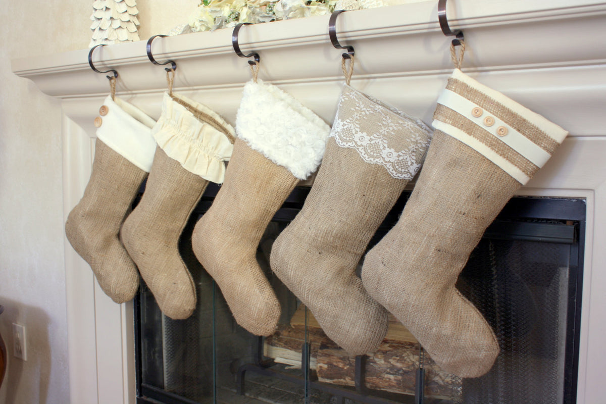 Smocked Burlap Stockings - Thistlewood Farm